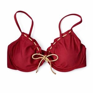 ViX Paula Hermanny Red Bikini Top Size L Gold Hardware Lace Up NWT